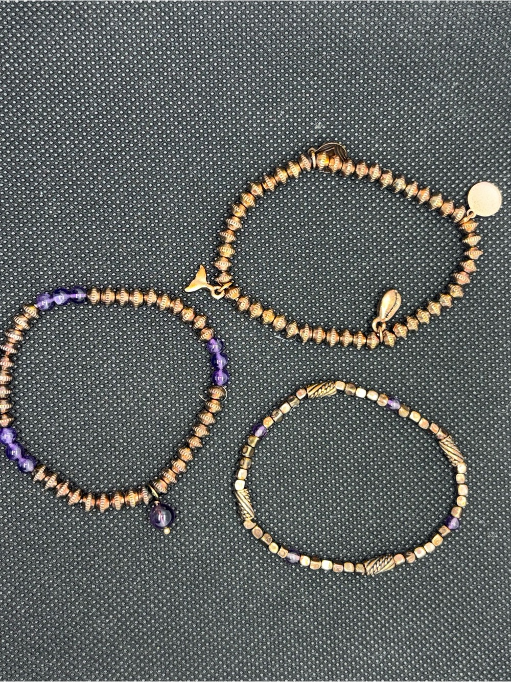 Alex and Ani Gold Tone Bracelets with Purple Accents - Set of 3